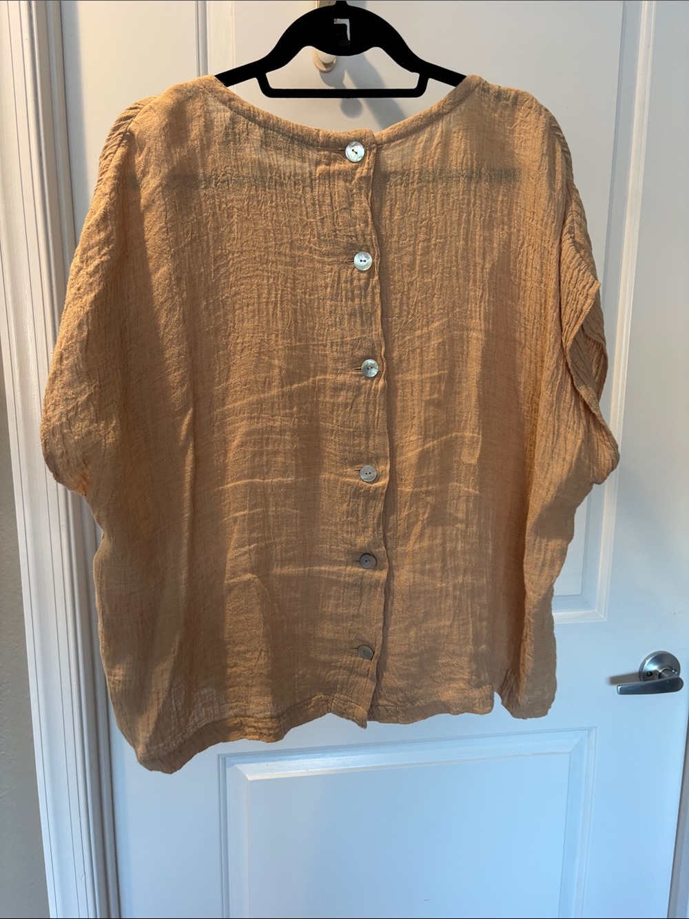 Lightweight light brown Textured Women's Top.  100% linen
